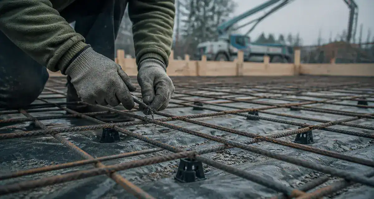 Dalle beton ferraillage : treillis soudé sur écarteurs