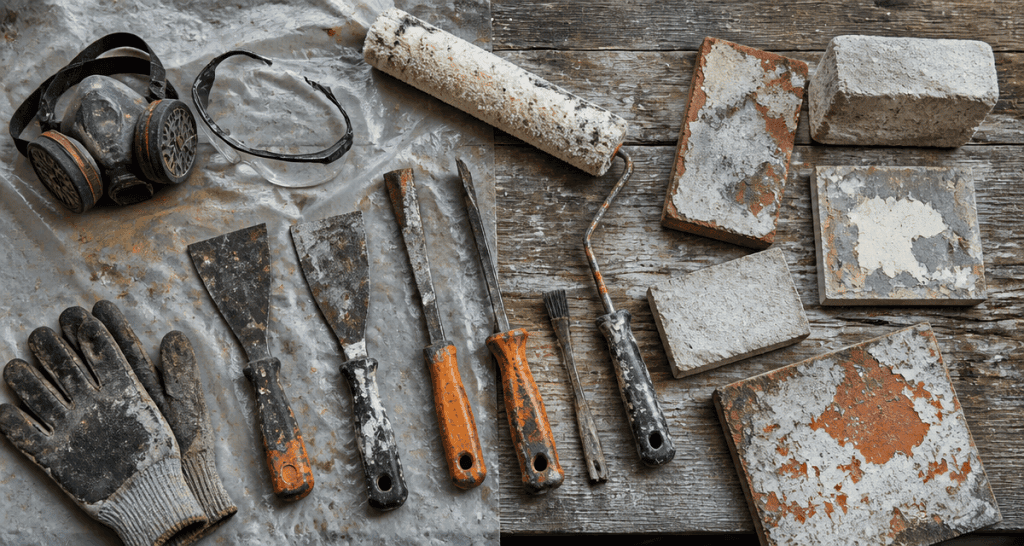 decaper facade peinture outils sur etabli