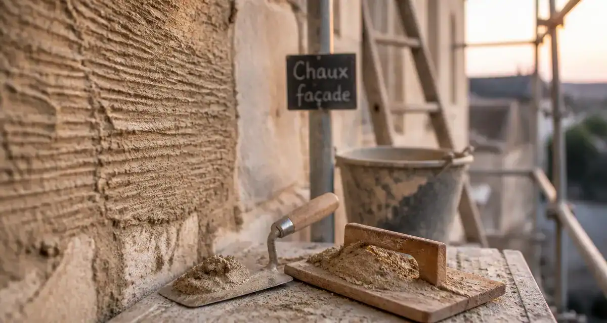 Enduit à la chaux facade : gobetis à la truelle sur façade en pierre