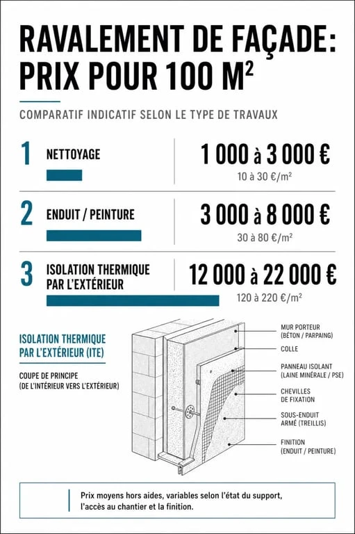 Comparatif des prix de ravalement de façade pour une maison de 100m2 selon le type de travaux