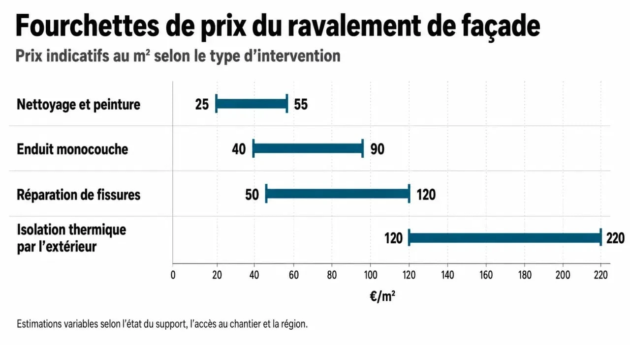 Infographie comparative des prix de ravalement de façade pour une maison de 120m2