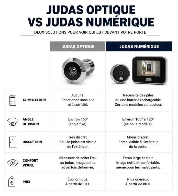 Comparatif des caractéristiques entre un judas optique et un judas numérique sur porte d'entrée