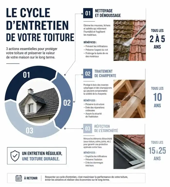 Infographie sur l'entretien et la maintenance de toiture pour les travaux de rénovation top toiture