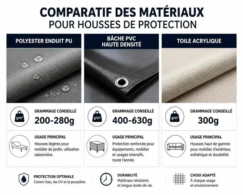 Comparatif des matériaux pour housse de protection sur mesure : polyester, PVC et acrylique