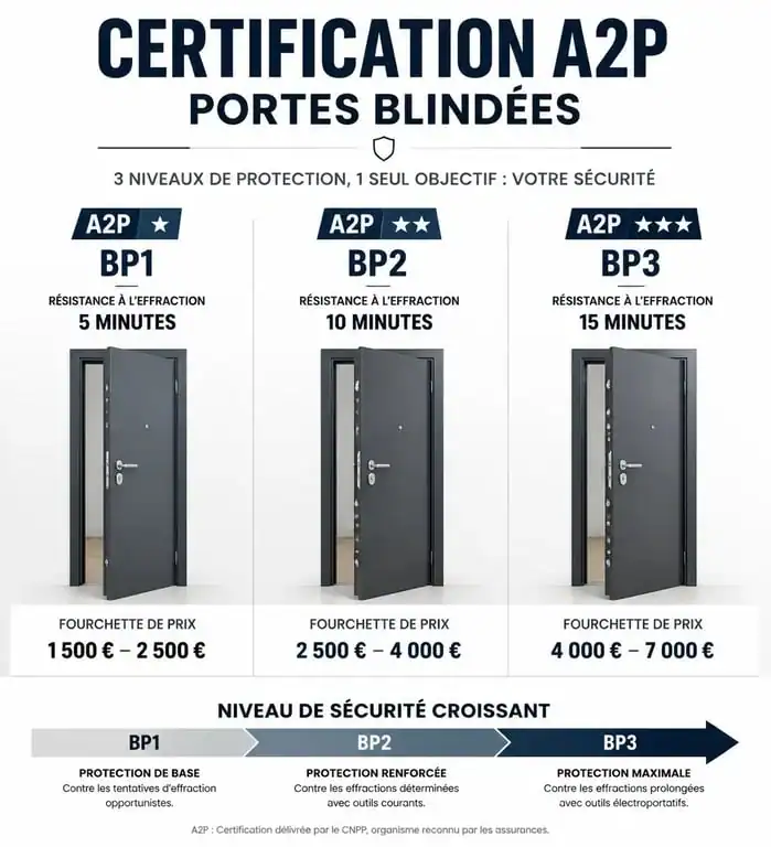 Comparatif des prix et niveaux de sécurité des portes blindées certifiées A2P pour appartement