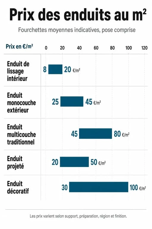 Comparatif des prix au m2 des différents types d'enduits pour façade et intérieur
