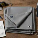housse de protection sur mesure sur établi avec outils et tissus