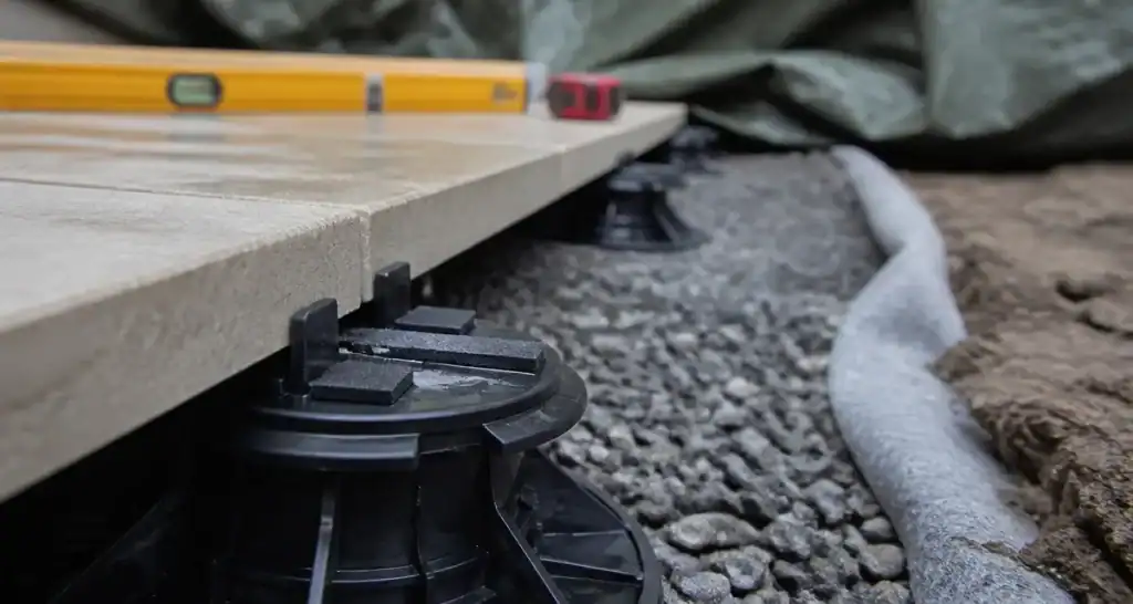 Inconvénient terrasse sur plot : grès cérame sur plots réglés sur gravier