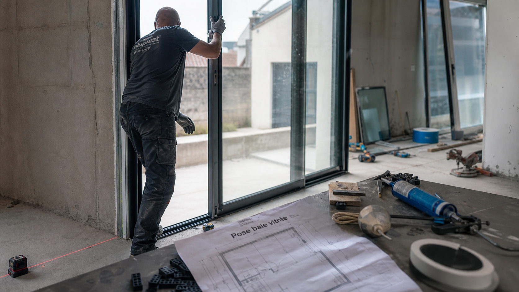 Installation baie vitrée : pose en rénovation, niveau et cales