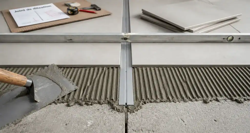 Joint dilatation carrelage : pose avec seuil de dilatation pour éviter fissures et soulèvements