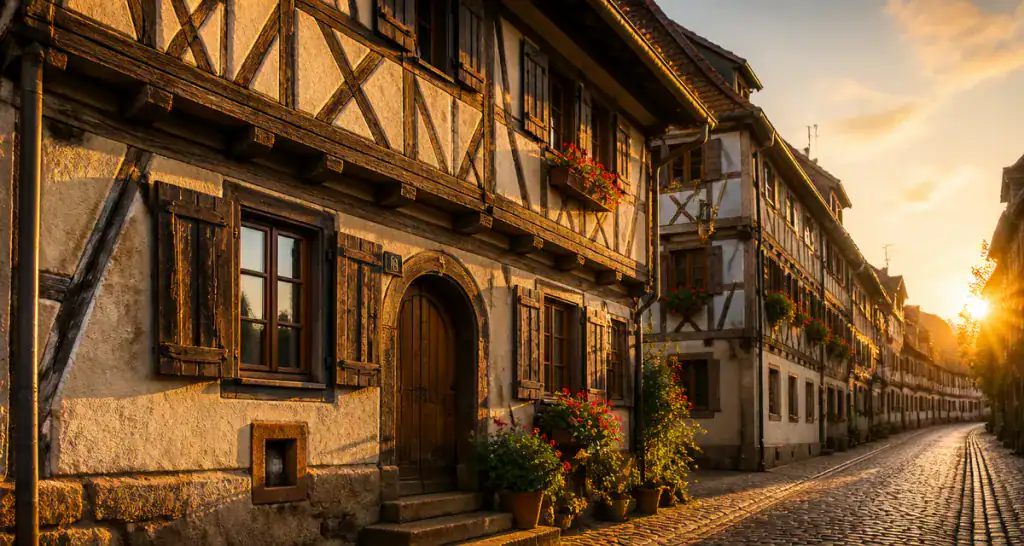 maison à colombage façade alsacienne dorée
