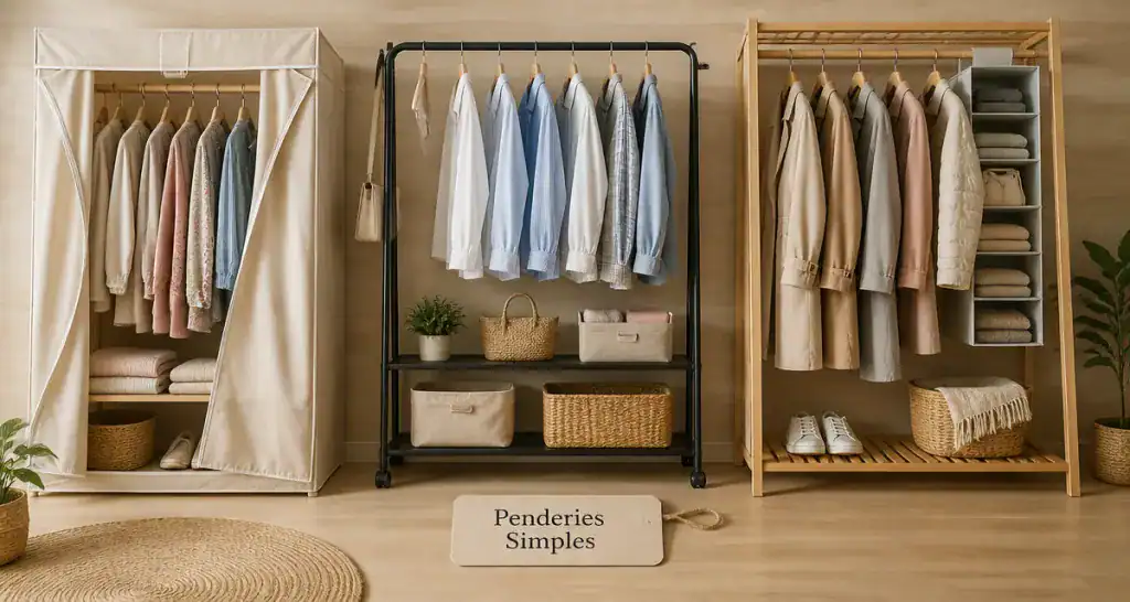 penderie simple tissu métal bois vue aérienne