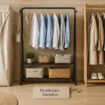 penderie simple tissu métal bois vue aérienne