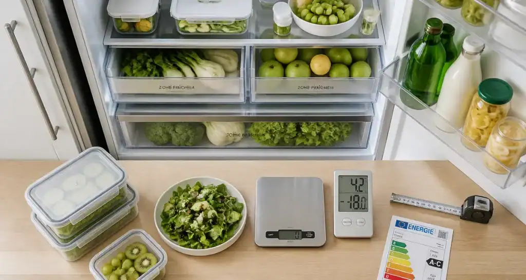 Quel frigo choisir : volume, conso et silence, réfrigérateur ouvert en cuisine