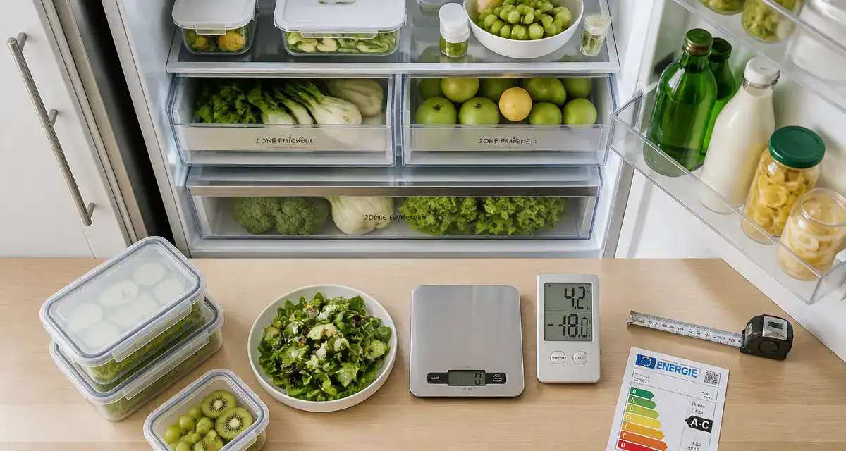 Quel frigo choisir : volume, conso et silence, réfrigérateur ouvert en cuisine
