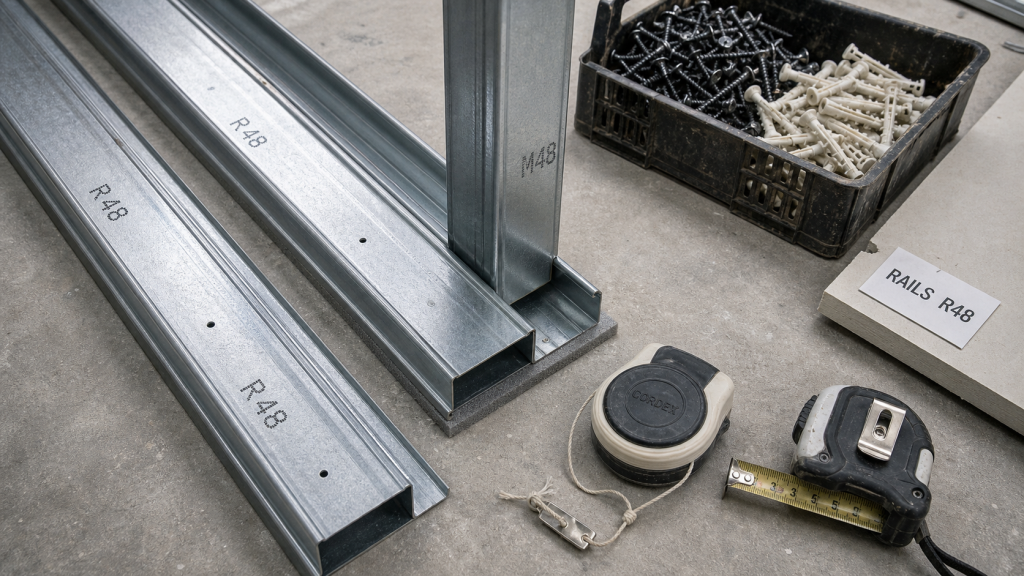 Rails pour placo R48 pour armature de cloison sèche, rails et montant M48