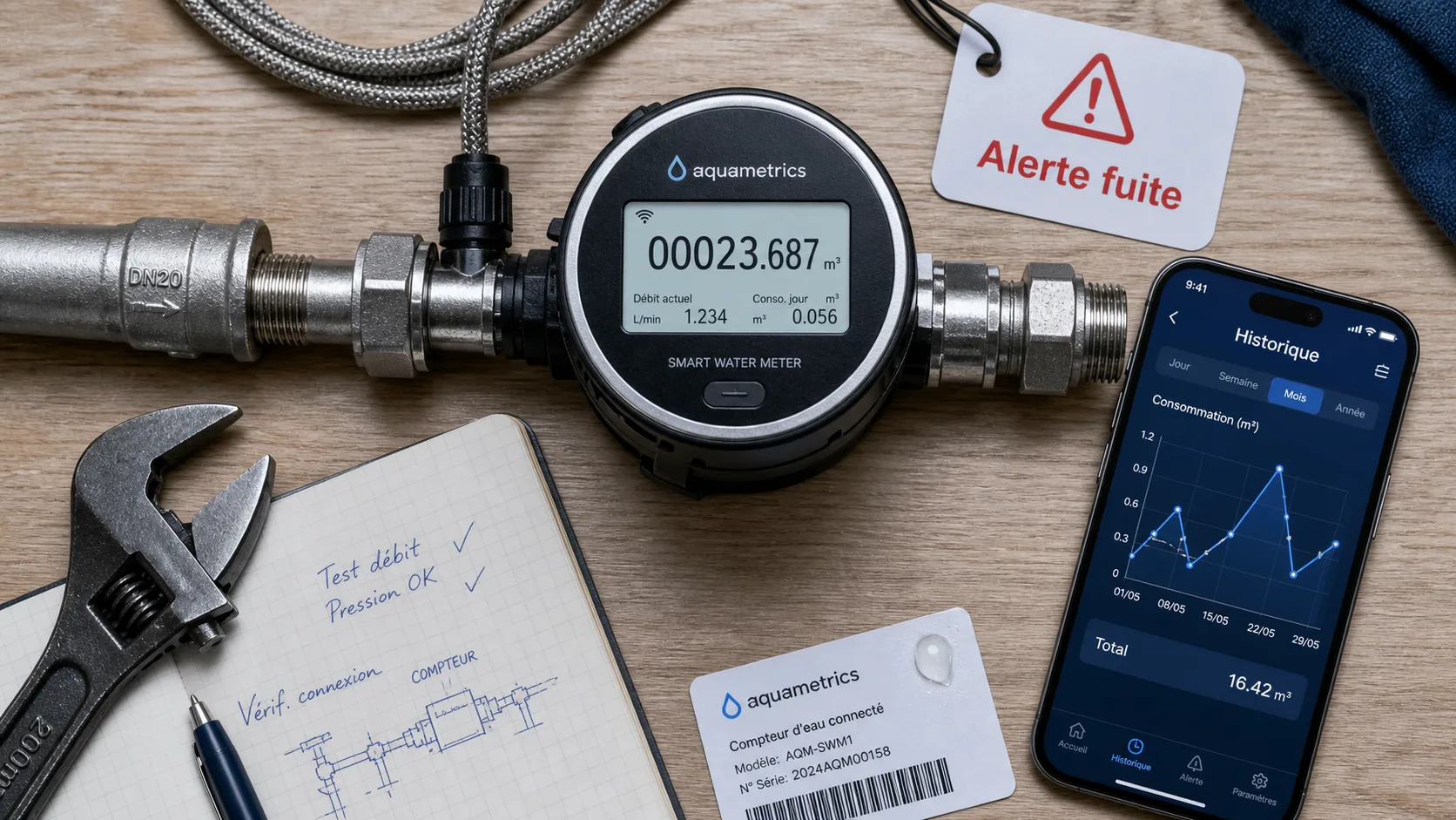 Compteur d eau connecté avec télérelève et alerte fuite, suivi de consommation