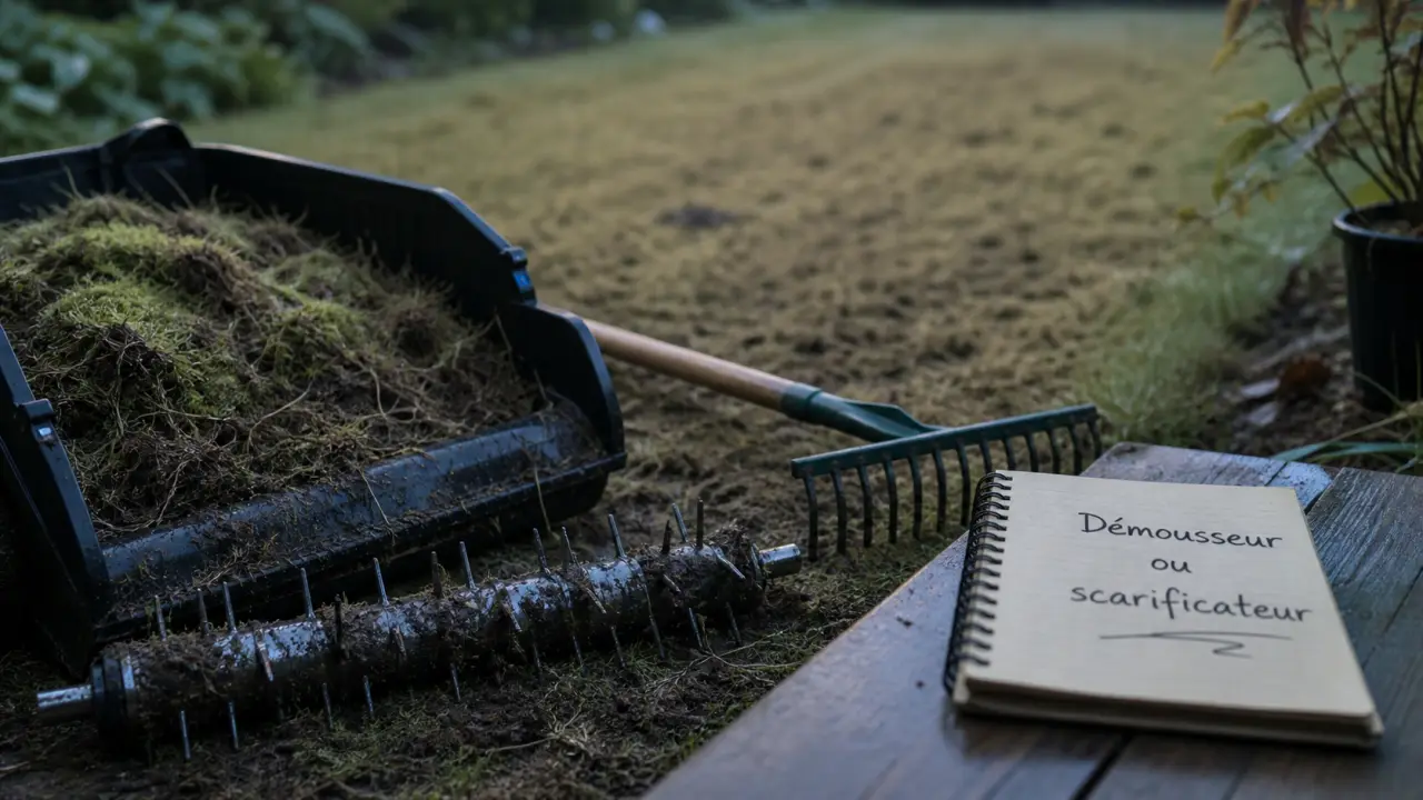 Démousseur ou scarificateur : feutre et mousse à retirer sur pelouse