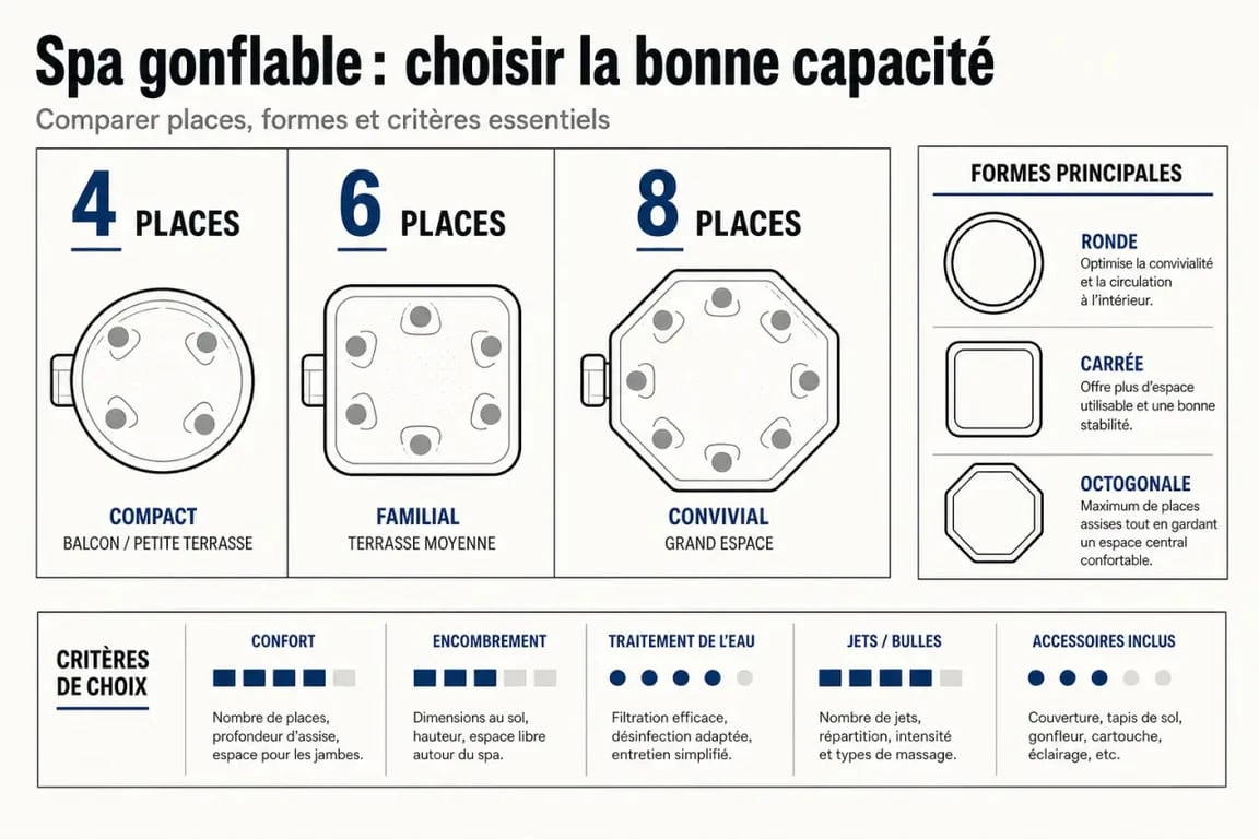 Comparatif spa gonflable 4 places avec 6 et 8 places pour choisir le bon modèle