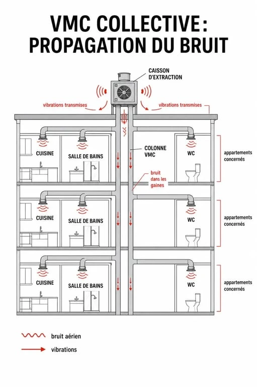 VMC collective immeuble bruyante : schéma de fonctionnement et propagation du bruit