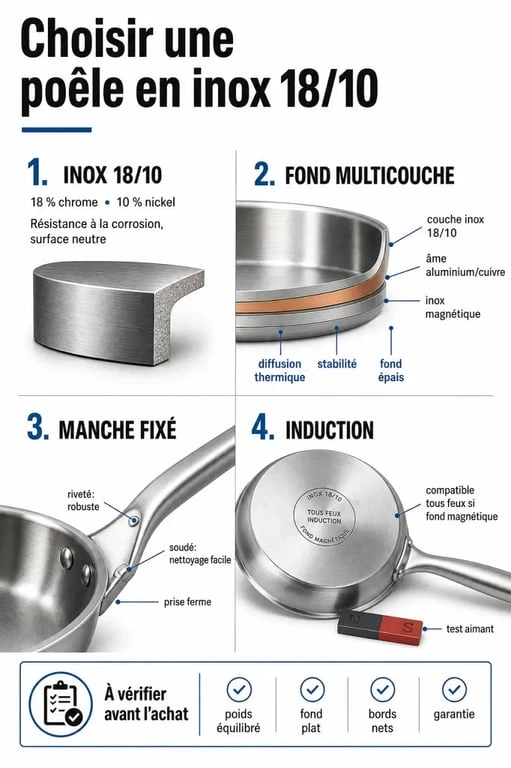 Critères techniques pour choisir une poêle inox 18/10 de qualité