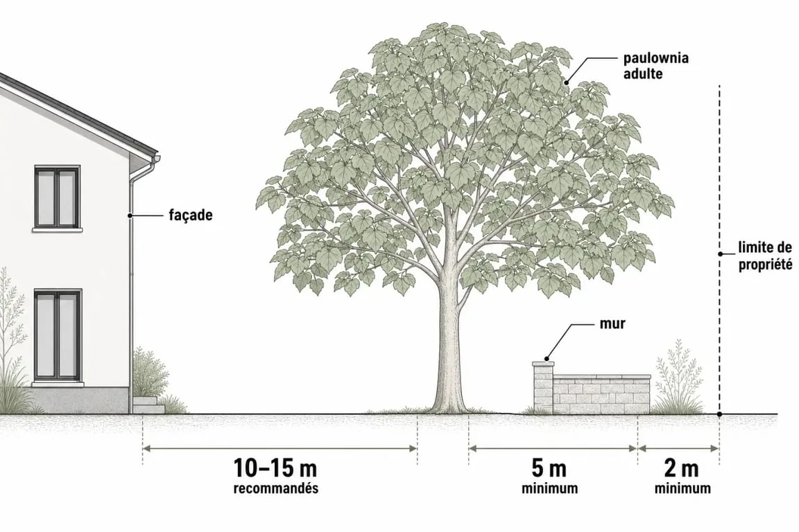 Paulownia distance maison : schéma éditorial des distances recommandées entre l’arbre et l’habitation