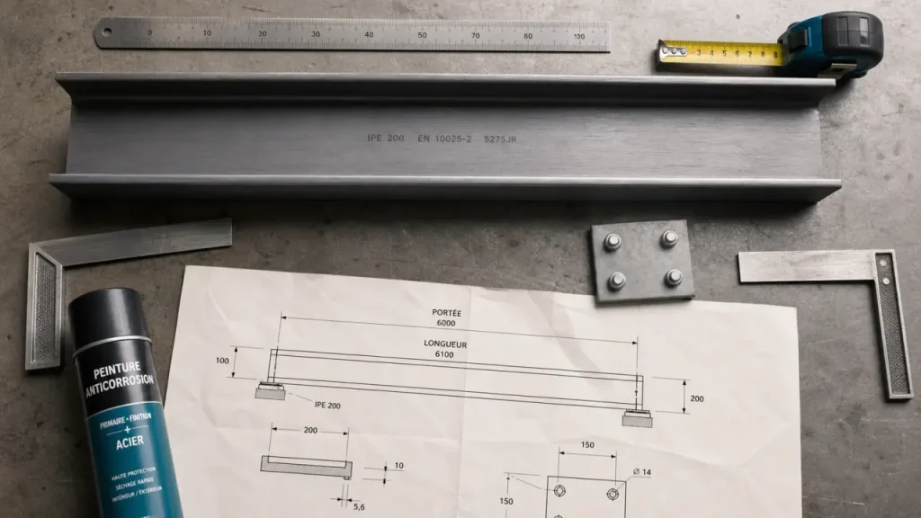 Ipe poutre : mesure portée réelle et dimensions sur établi