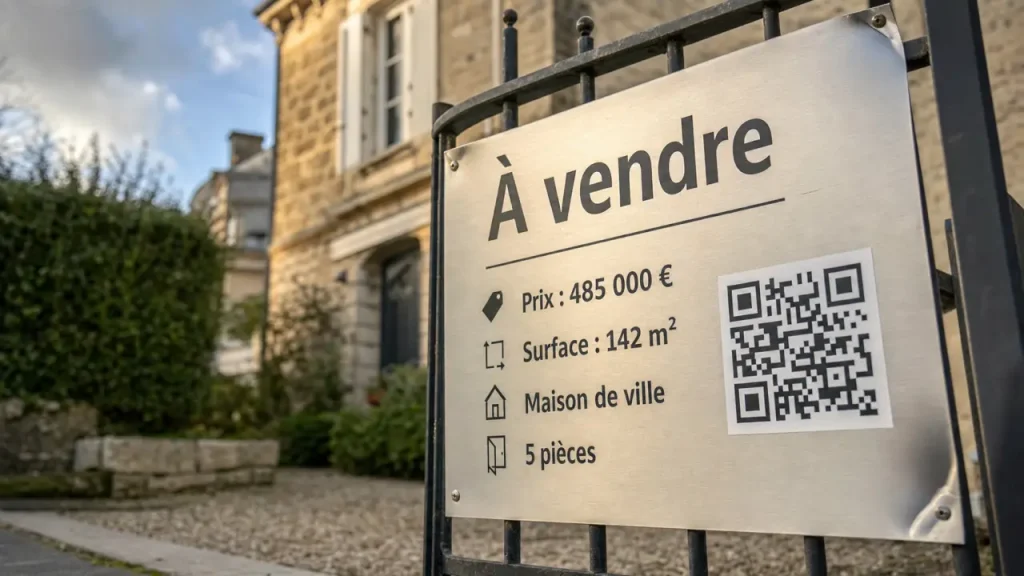 Panneau immobilier A vendre avec prix et QR code
