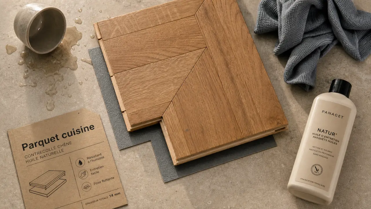 Parquet flottant dans une cuisine : entretien, humidité et pose