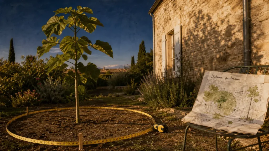 Paulownia près d’une maison : 5 mètres minimum, 10 à 15 mètres en prudence
