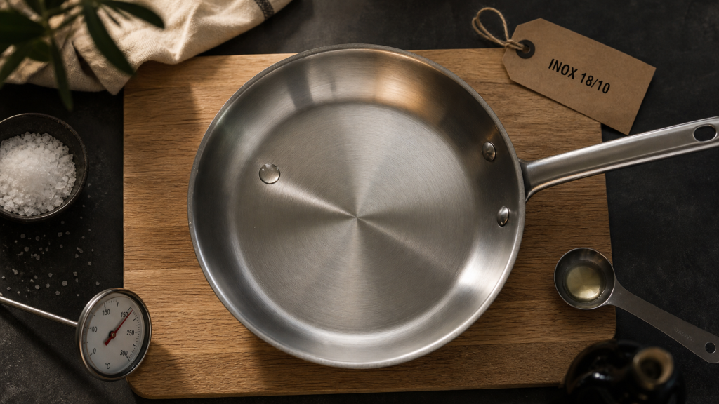 Poele inox 18/10 quelle marque : vue de dessus inox brossé