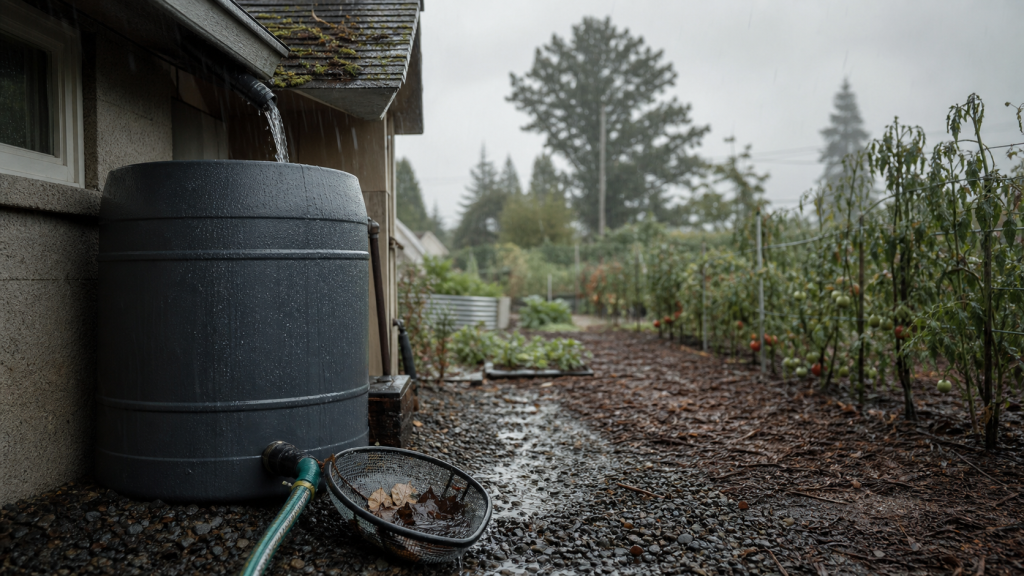 Récupérer l’eau de pluie au jardin : cuve reliée à la gouttière