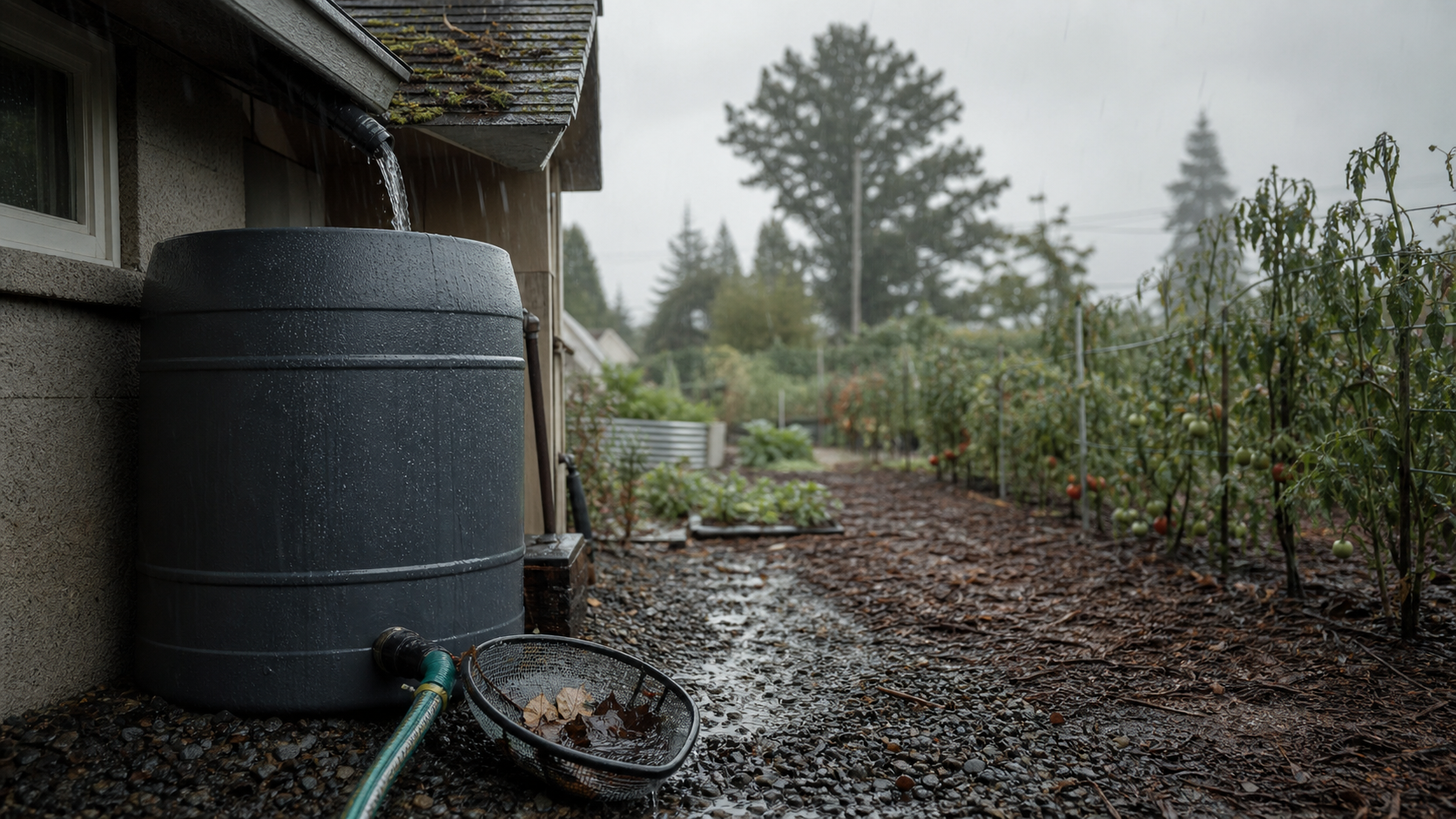 Récupérer l’eau de pluie au jardin : cuve reliée à la gouttière