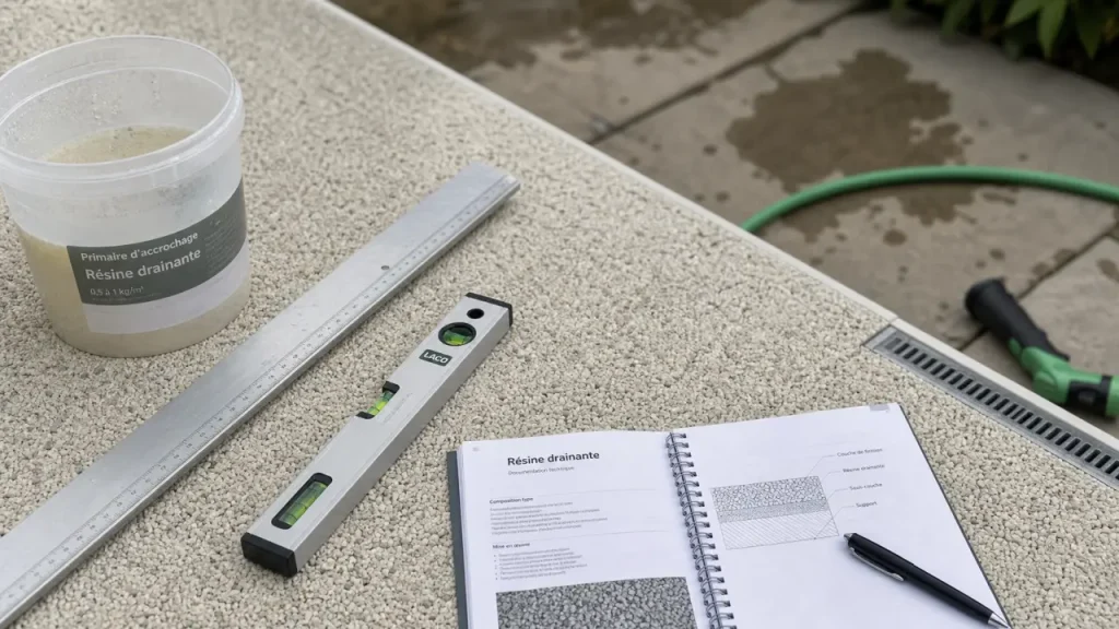 Resine drainante sur terrasse : texture, micro-vides et pose