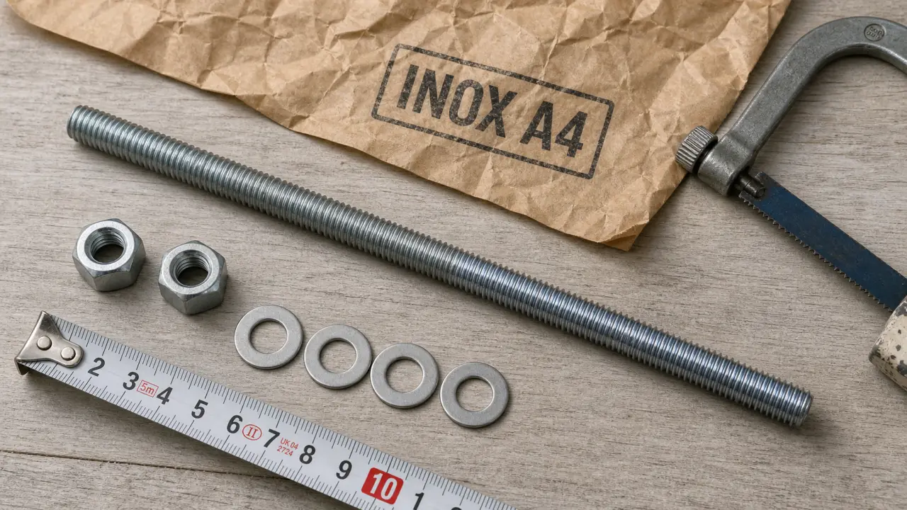 Tige filetée 8 mm inox A4 et acier zingué, écrous et rondelles