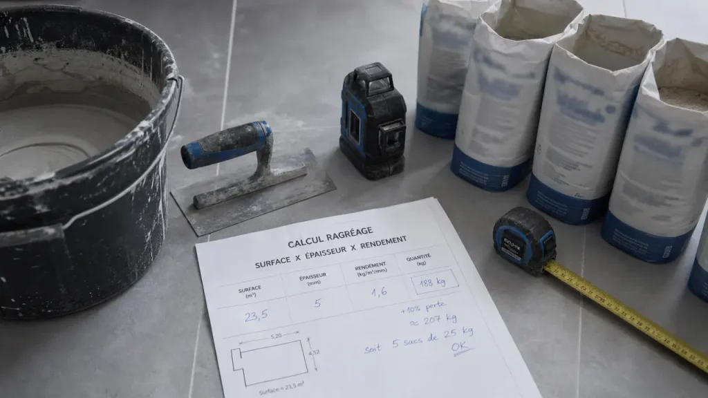 1 sac de ragréage couvre combien de m² ? La formule selon l’épaisseur et le poids du sac