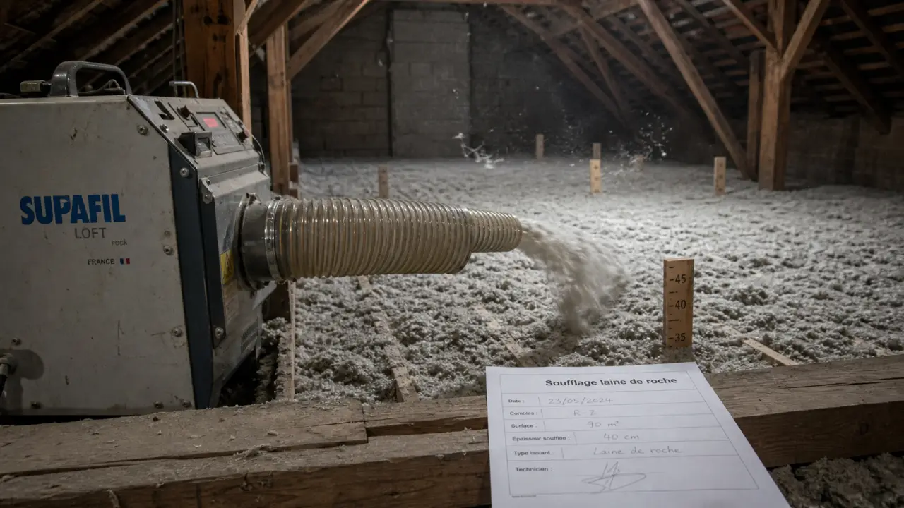 Souffler laine de roche : 33 cm d’épaisseur dans des combles perdus