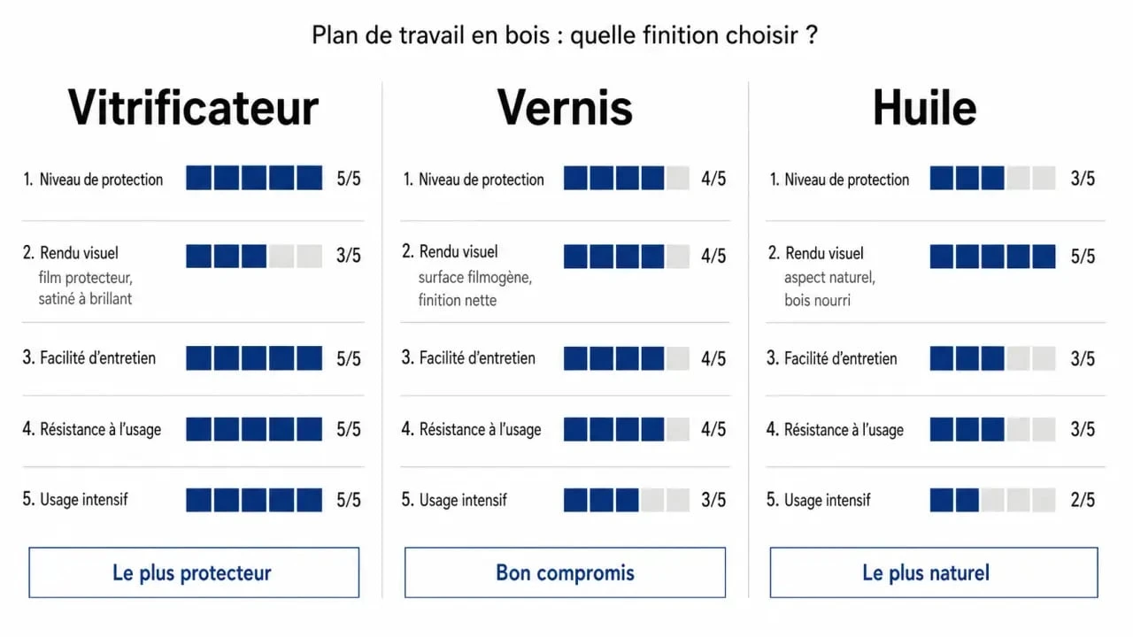 Vitrifier un plan de travail : comparaison entre vitrificateur, vernis et huile