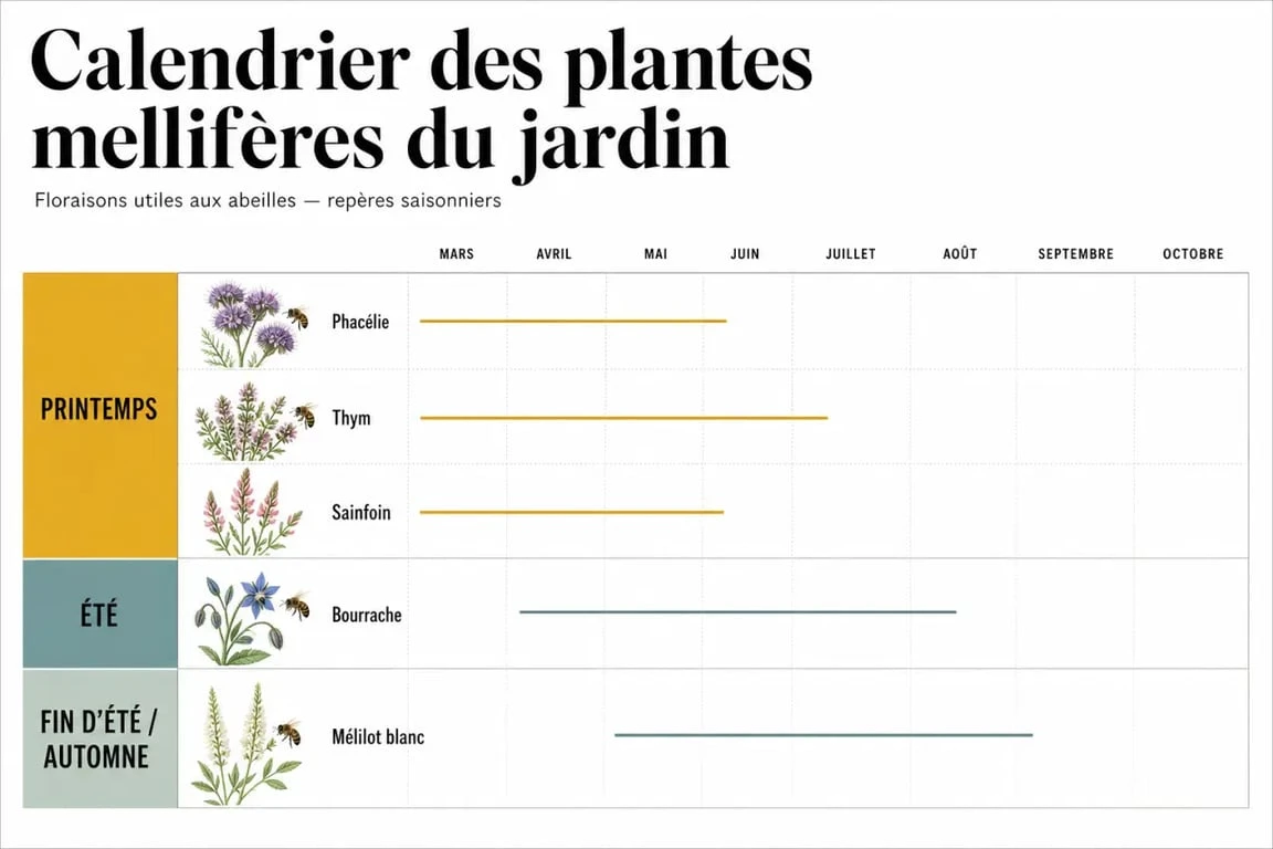 Plantes mellifere au jardin : calendrier saisonnier des floraisons pour les abeilles
