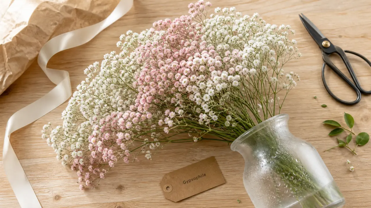 Gypsophile fleur blanche et rose en bouquet léger