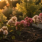 lila des indes floraison, lilas en fleurs au jardin