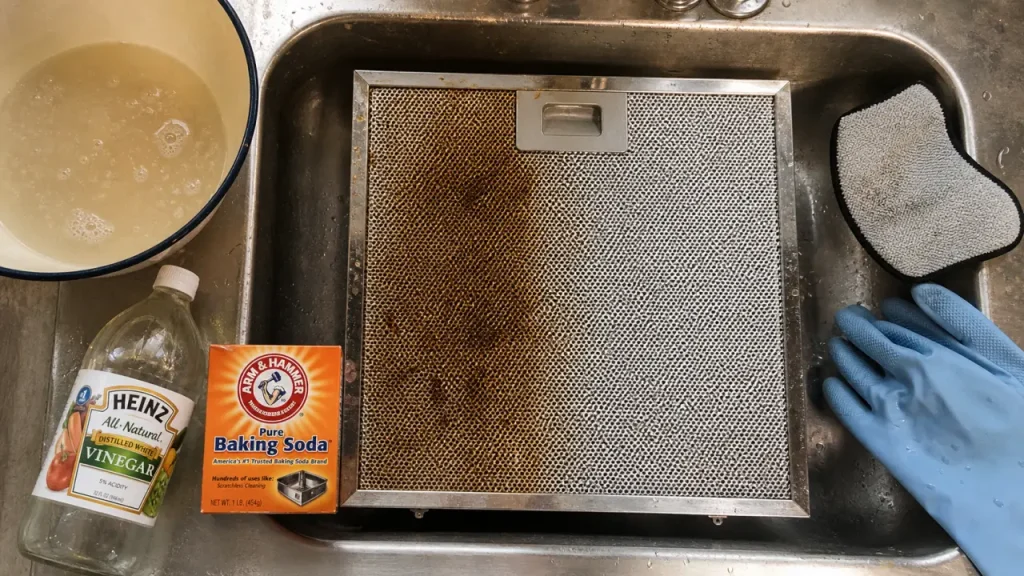 Grille de hotte encrassée : nettoyer à 60 °C, tremper à la main et éviter les erreurs qui bloquent l’aspiration