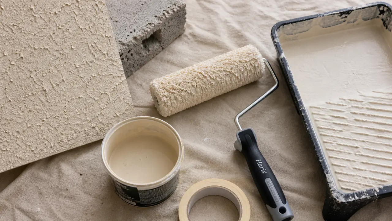 Rouleau pour facade avec manchon fibres longues 18 mm sur crépi texturé