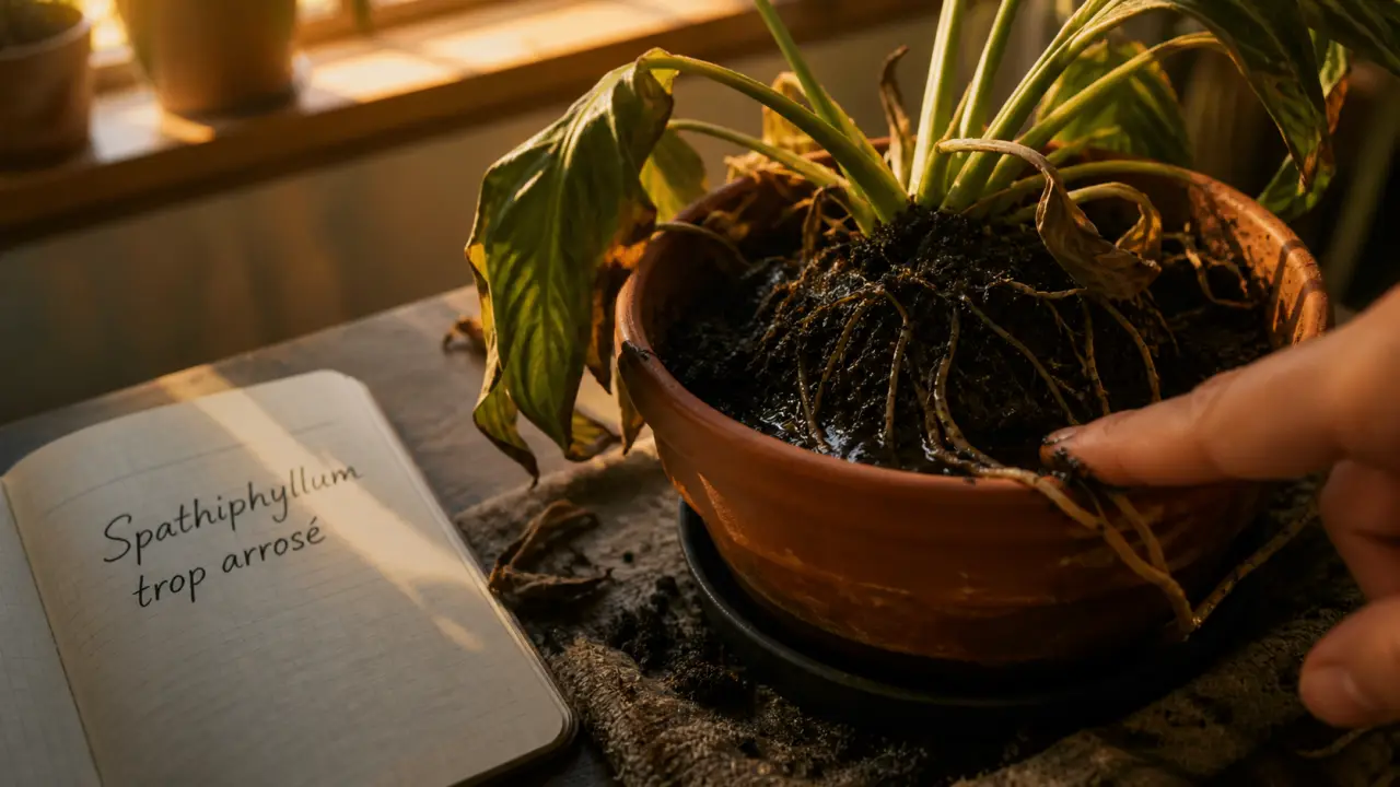 Spathiphyllum trop arrosé : feuilles molles et racines noires