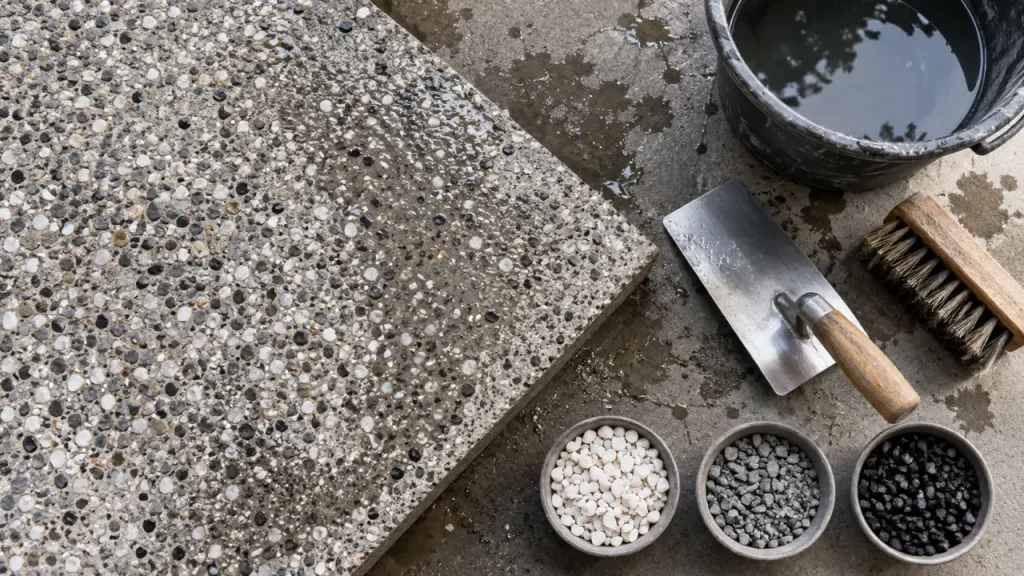 Béton lavé : une finition à granulats apparents, à choisir et laver avec précision