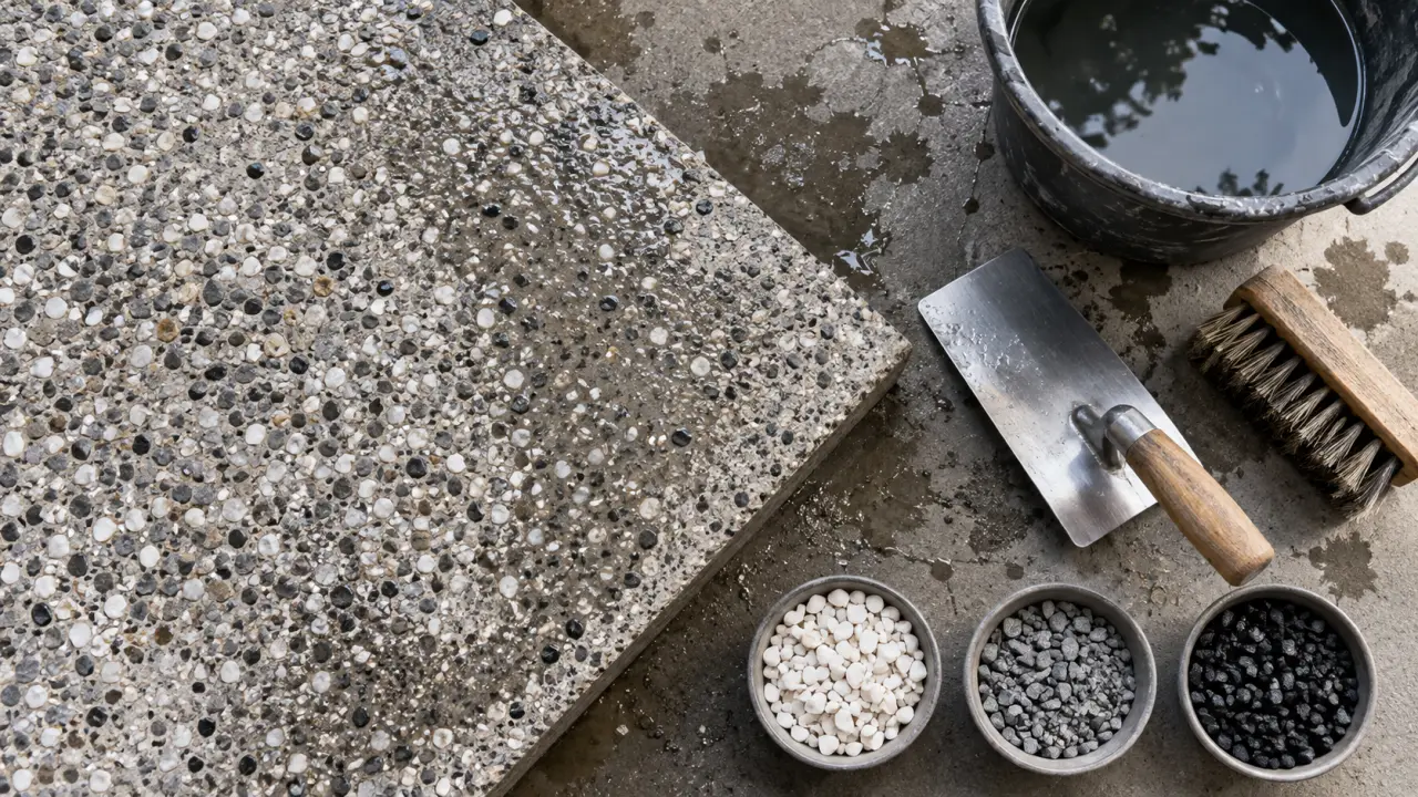 Béton lavé : granulats apparents après lavage précis