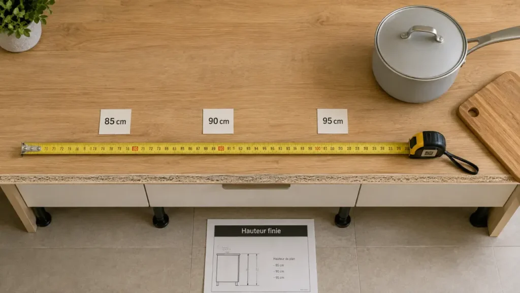 La bonne hauteur de plan de travail en cuisine dépend de votre taille et de vos usages
