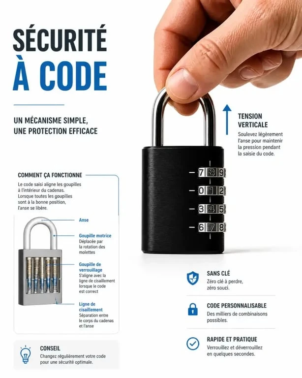 Méthode de tension sur l'anse pour ouvrir un cadenas code bloqué