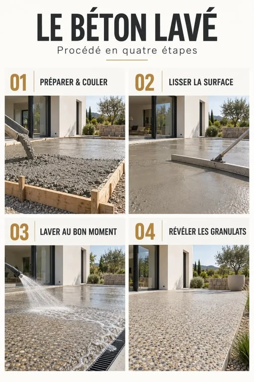 Étapes de réalisation d’un béton lavé avec révélation des granulats