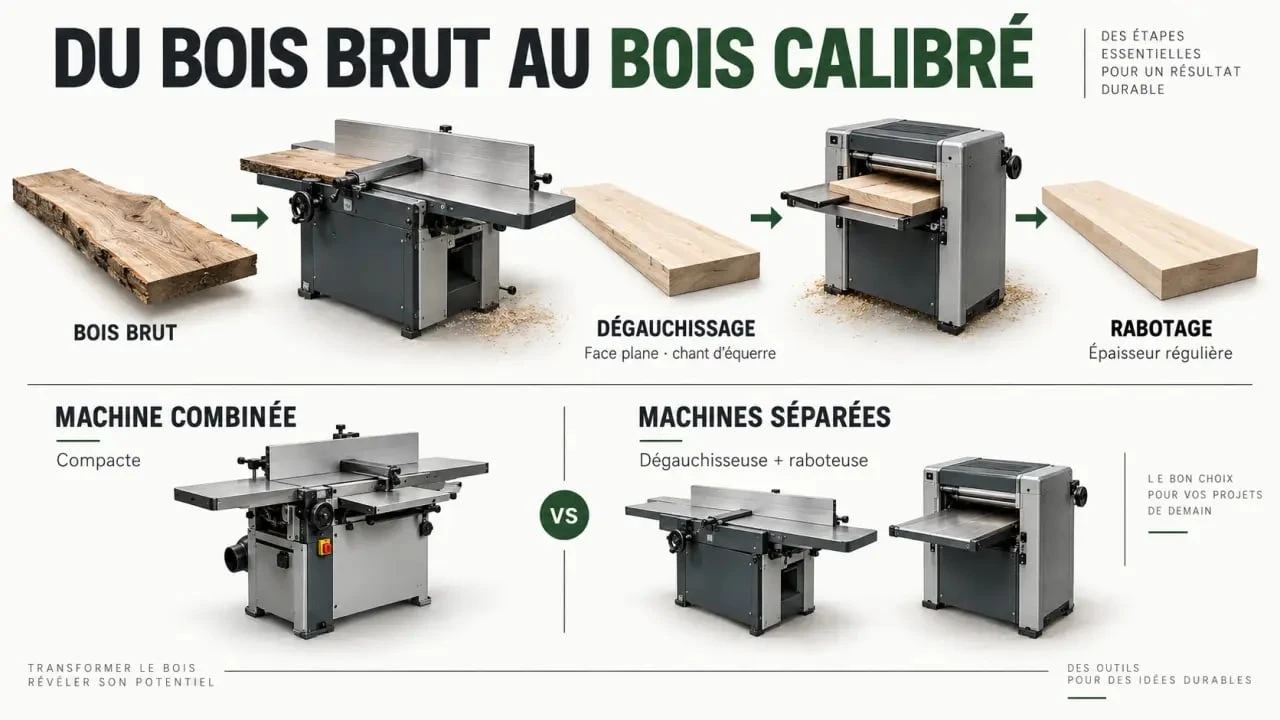 Fonctionnement d’une dégauchisseuse et raboteuse et comparaison avec des machines séparées
